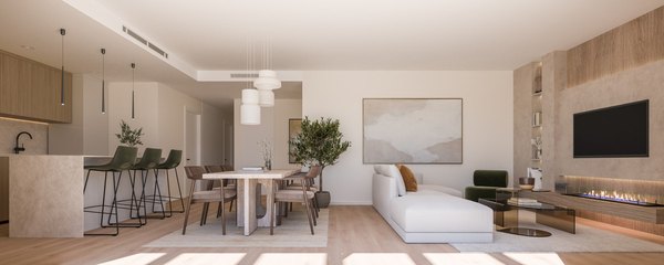 Wizualizacja: kuchnia otwarta na salon